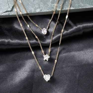 Multi-Layer Star Heart Pendant Necklace – Vintage Chic